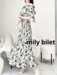 【mily bilet】フリル襟花柄肩スリットワンピース
