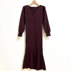 プロポーションボディドレッシング　フロント釦ニットワンピース　ボルドー　PS