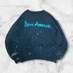 90s Boss America ペイントスウェット L ブラック y2k