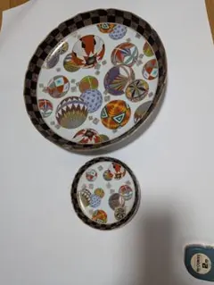 前畑陶器 庫山窯 金彩 色絵手まり 大皿 30.5cm 美濃焼 盛皿 飾り皿