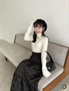 hinari シャーリングティアードスカート チェックのサムネイル