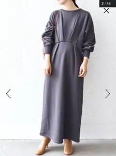 SHIPS　オーガニックコットン ワンピース　S　グレー　長袖