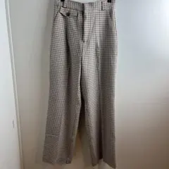 VIS ビス 洗える ストレートパンツ チェック柄 ブラウン S 秋冬