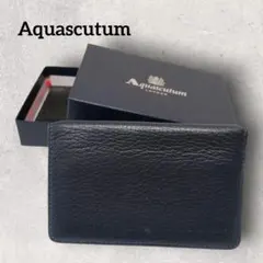 【Aquascutum】 ネイビー ソフトレザー 名刺入れ 中チェック柄のサムネイル