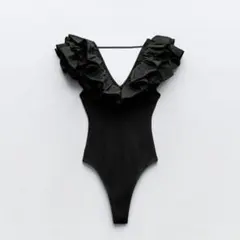ZARA ザラ フリル ボディスーツ ブラック 黒 Lサイズ