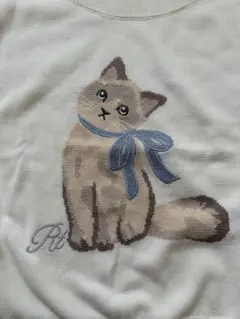 リランドチュール　猫柄　半袖サマーニット　美品　サイズ２のサムネイル