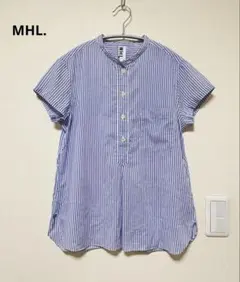 MHL. エムエイチエル　ストライプ　バンドカラーシャツ　プルオーバー　コットンのサムネイル