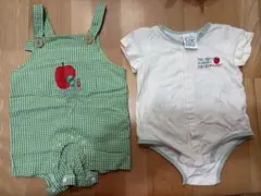はらぺこあおむし　ロンパース　オーバーオール　緑チェック柄　BEBE
