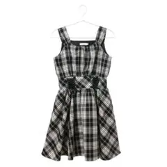 earth レースアップ チェック ワンピース フレア ギャザー ジャンスカ