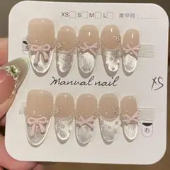リボン付きグリッターネイルチップ XSサイズ 10個セット
