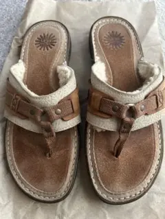 ugg ファー　ブラウン レザー サンダル