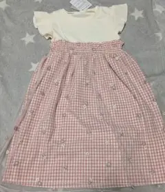 フリル袖 ピンクチェック ワンピース 120cm