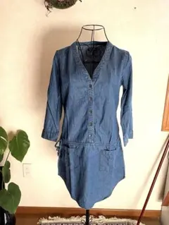 GAP ギャップ　デニム 五分袖 シャツ　Vネック　前ボタン　XS