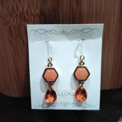 ハンドメイド ピアス オレンジ 六角形 涙型 スワロフスキー