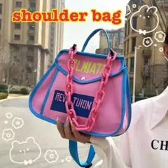 【希少】派手かわ　ビビット　ネオンカラー　ショルダーバッグ　チェーン　ロゴ　韓国