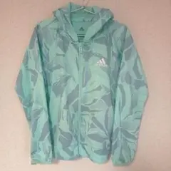 【訳あり】adidas ミントグリーン 葉柄 フルジップパーカー　130