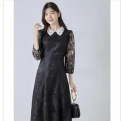 tocco closet 取り外し可能な立体フラワー襟付きレースワンピース　黒