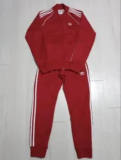 adidas レッド ジャケット ジャージ セットアップ S
