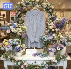 【美品】GUストライプ柄 オーバーサイズ 長袖シャツ ブラウス　ブルー　XLのサムネイル