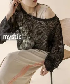 k0923 mystic メッシュショートニット ブラック