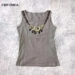 C'EST CHICA セシカ ビジュー タンクトップ グレージュ 40 Lのサムネイル