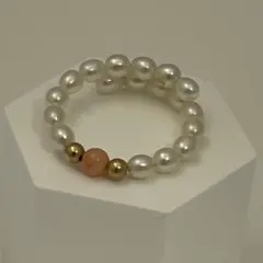 本真珠　ホワイトパールのリング（珊瑚、K14ボール）