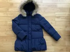 フード付きフレアダウンコート　ネイビー