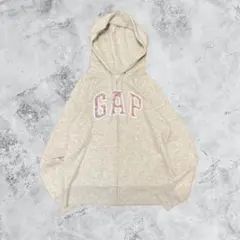 00's OLD GAP ジップパーカー　ライトグレー　L 花柄　刺繍　レア