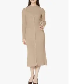 Lily Brown リブニットワンピース　ベージュ ニットワンピ