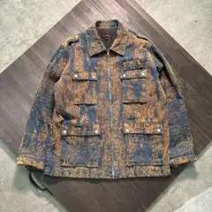 7AS5 OⅡsession 柄入りデニムジャケット　総柄　個性的な　L 古着