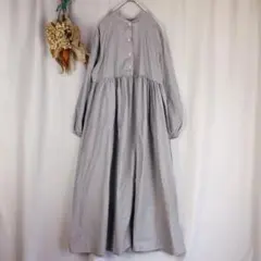 美品✨ノーカラー シャツ ワンピース ストライプ ゆったり M .1473