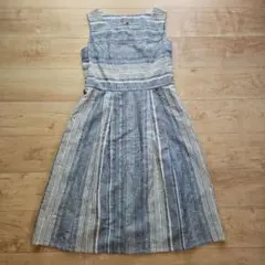 ☆LAURA ASHLEY☆グレーブルーボーダーリネンコットンワンピース☆１１☆のサムネイル
