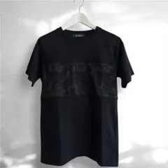 nano universe ナノユニバース 迷彩柄切り替えTシャツ ブラック S