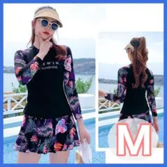 M ラッシュガードレディース水着セパレートセット体型カバー 黒ブラック 長袖