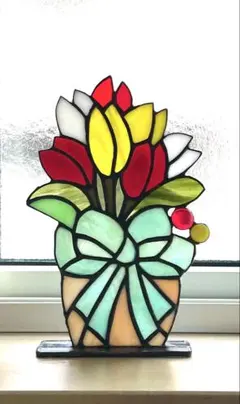 ステンドグラス【チューリップの花束】据置型