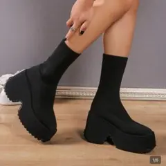 shein 厚底　ソックスブーツ　ブラック