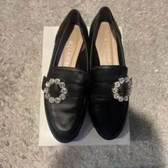 DIANA ブラック ビジュー ローファー 24.0cm