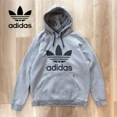 k226 adidas アディダス　裏起毛パーカー　ビッグサイズ　グレー　L 灰