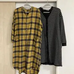 マタニティパジャマ イエロー・チェックとブラック・ストライプ2着セット