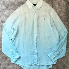 ラルフローレン リネン100% 長袖シャツ 羽織り ロゴ刺繍 グラデーション