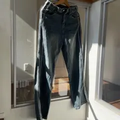 サイドストライプ ダークブルーデニム ワイドレッグパンツ