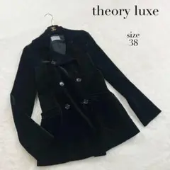 【セオリーリュクス】コットンベロアダブルジャケット☆コート☆カシミヤ混☆黒☆M