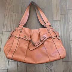 オレンジ レザー風 ハンドバッグ