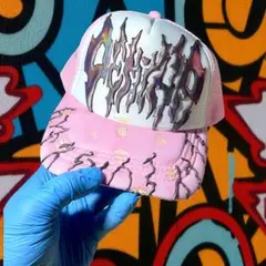 メッシュキャップ ピンク リメイク y2k ダメージ加工