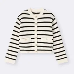 GU ツイーディーニットボーダーカーディガン