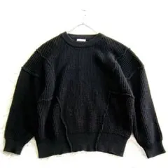 ※【ベイフロー】 ワッフル編 ニット セーター ビッグシルエット 男女兼用 黒