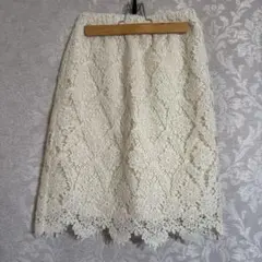 フリーズマート レース編み膝丈スカート　白　【美品】