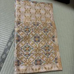 袋帯 華文 亀甲 金銀糸 箔 灰色 六通 正絹