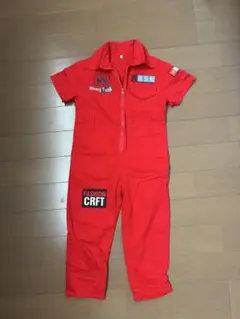 赤 半袖オーバーオール パッチ付き