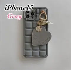 iphone13 グレー ハートチャーム 韓国 スマホケース 可愛い お洒落